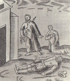 Sir John Fitz plunges his sword into his breast