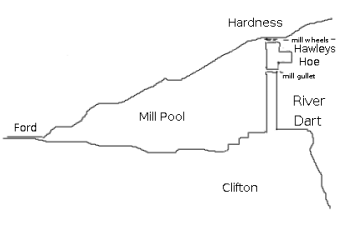 Outline map of Mill Pool, showing Hawley's Hoe