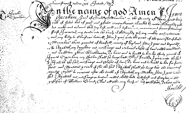 An extract from the Will of James Oxenham