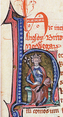King Canute shown in an initial of a mediaeval mansucript